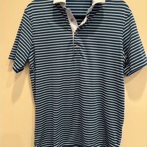 Greyson Navy, Teal, and Light Blue Striped Polo Men’s Small